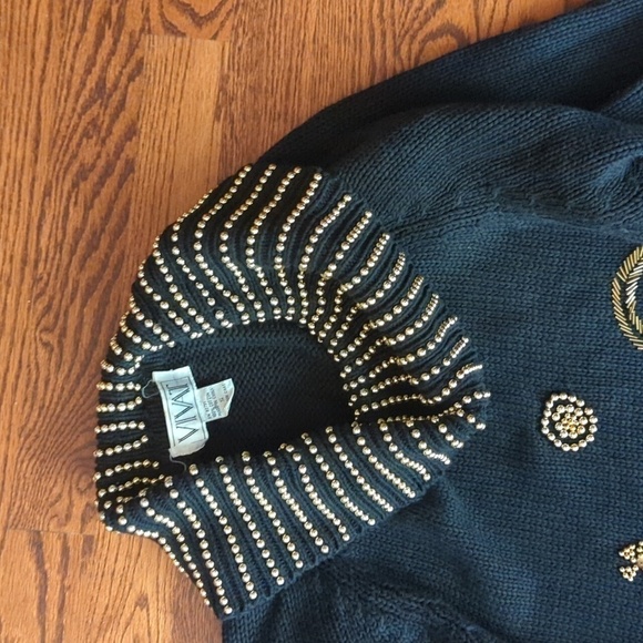 Vtg 80s black knit gold beads "Dynasty" style cotton tunic cowl sweater sz S - Picture 11 of 16